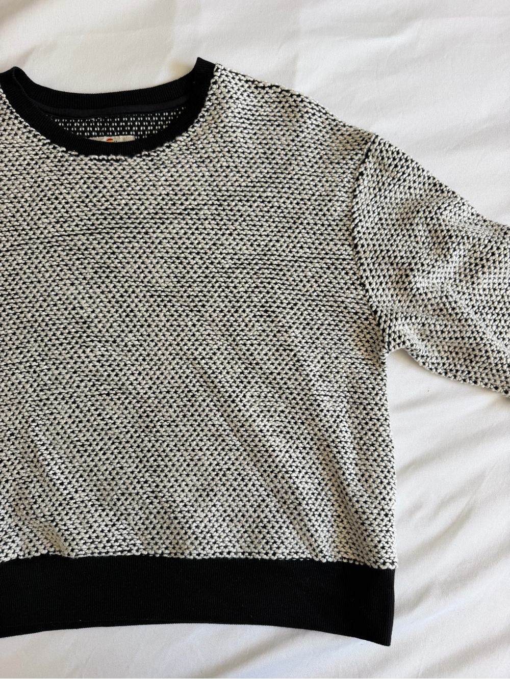 Marine Layer Black White Textured Crew Neck Sweater - Picture 6 of 16